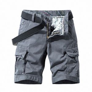 Sommarfast färglast Shorts Mäns Bermuda Baggy Multi-Pocket Cargo Short Pants M0TP#