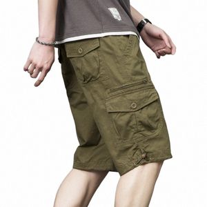 summer Lg Length Cargo Shorts Men Overalls Cott Multi Pocket Capri Pants Breeches Tactical Military Shorts Plus Size 5XL r60G#