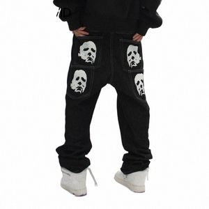 hip Hop Gothic Denim Pants Streetwear Mens Graphic Print Baggy Punk Rock Jeans 2023 Harajuku Casual Loose Jean Trousers Black 62c2#