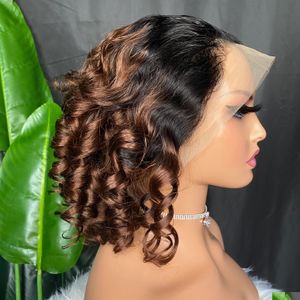 Lace Wigs Malaysian Brazilian Peruvian Indian Human Hair 1B/30 Brown Loose Wave 13X4 Transparent Wig Frontal Short Drop Delivery Produ Dhz8P