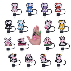 baby girl milk cow animals silicone straw toppers accessories cover charms Reusable Splash Proof drinking dust plug decorative 8mm/10mm straw party