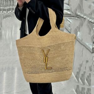 高品質のレディーストートバッグラフィアスストローショルダーバッグYSLBAGSESラグジュアリーデザイナーバッグハンドバッグ大きなLoulouバッグクラシックビーチグラス織り金属レターコンポジットバッグ