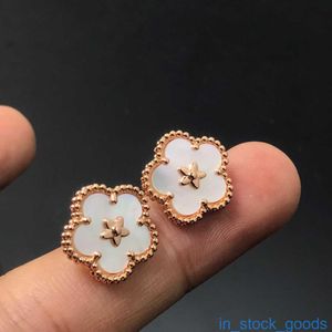 Seiko Edition Top Brand Vancefe Earrings High Version V Golden Lucky Plum Blossom Double Sided Earrings 18K Rose Gold Designer Brand Logo Grave Earring