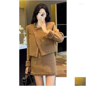 Two Piece Dress Korean Style Small Fragrance Wind Design Suit For Women Autumn And Winter Thickened Stylish Jacket High-Waisted Skirt Ot3Jw