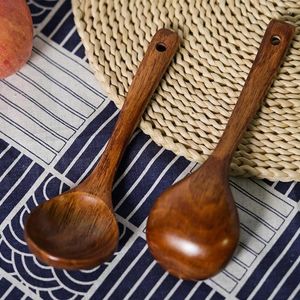 Spoons Soup Spoon Natural Japanese Wooden Porridge Ramen Rice Long Handle Cutlery Suitable For Family Restaurant Drop Ship