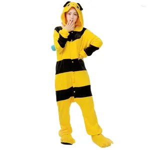 Casa Roupas Animal Onesies Kigurumi Abelha Amarela Pijamas Conjunto Mulheres Inverno Flanela Desenhos Animados Cosplay Pijamas Macacão Homens Homewear Pijama