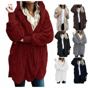 Plus -storlek kvinnor vinter varm kappjacka utkläder damer cardigan kappa dubbelsidig veet huva kappa ny fi enkel 2023 t8iu#