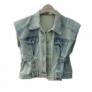 jean Vest for Women Summer New Fi Slim Waist Denim Vests Female Clothes Sleevel Single-Breasted Waistcoat Chaleco Mujer c5Qt#