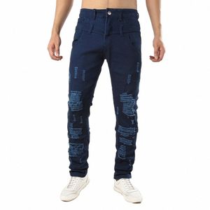 Рваные джинсы для мужчин Skinny Distred Slim New Brand Hole Jeans Мужские узкие брюки Дизайнерские мужские нищие байкерские джинсы Брюки i5wb #