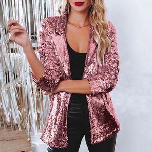 Kvinnors kostymer kvinnor paljetter blazer casual långärmad glitterfest glänsande lapel ytterkläder kappa jacka karneval festival