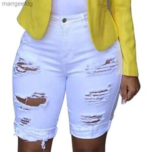 Shorts femininos mulheres elástico destruído buraco calça curta denim rasgado jeans vintage verão calças casuais magro plus size 240329