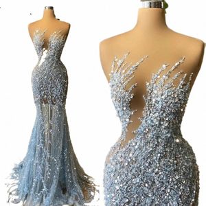 Crystal Cut Out Out Sweetheart Perlen Abend Dres Mermaid für Frau sexy Ärmel -Abschlussballkleider formelle elegante Party Vestidos S5ED#