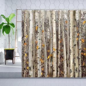 Shower Curtains Autumn Tree Trunk Curtain Forest White Birch Branches Texture Wall Decoration Cloth Bathroom Sets Polyester Hook