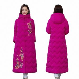 Inverno para baixo Cott acolchoado mulheres chinês estilo natial bordado LG Outwear engrossado quente com capuz Parka casaco feminino 35pZ #