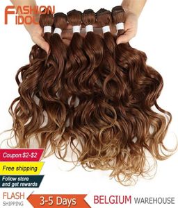 FASHION IDOL Deep Wave Bundles Hair Weave Bundles Ombre Brown 6Pieces 16-10 Inch 250g Synthetic Hair Extensions 2106158662702