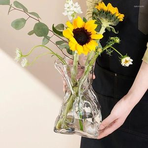 Vases Folded Design Wallet Glass Vase Three-dimensional European Frosted Hydroponic Flower Living Room Foyer Decoration
