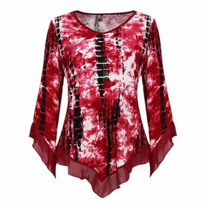 Jitglian Trending Style Plus Size Women Bluzka Letnia okrągła szyja rękaw Nieregularny luźne, swobodne topy koszula H433 P5DY#