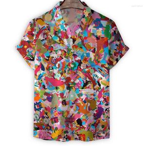 Mäns casual skjortor färgglada konstmålning hawaiian skjorta män sommarlovet korta ärmar lösa tees coola street -knappen lapel blus toppar