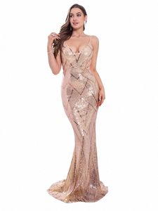 Romagic Wedding Party Dres V Neck Sequin Stretch Spaghetti Strap Formal Ocn Party Dr Backl Evening Prom Gown b8M7 #