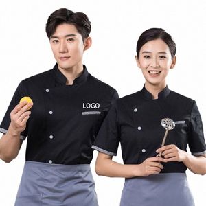 Verão chef uniforme restaurante cozinha cozinhar camisa mangas curtas hotel catering garçom traje padaria macacão logotipo personalizado b0rC #