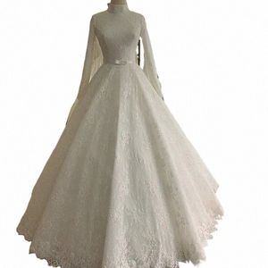 elegante collo alto maniche Lg pizzo matrimonio musulmano Dres Vestido De Noiva immagine reale abito da ballo sposa sposa Dr P5mO #