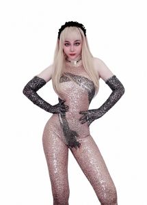 Nowe błyszczące cekiny Spandex Shiny Sier Sier Sequins kombinezon piosenkarka Dance Kostum