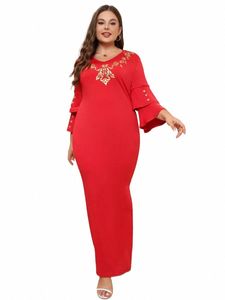 plus Size V Neck Print Split Lg Dr Women Stam Party Layered Flare Sleeve Ladies Elegant Bodyc Dres 3XL 4XL d0EL#