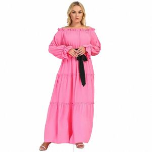 Elegante Dame Maxi Party Dr für Frau Plus Größe Frauen Kleidung Rosa Ausgestellte Ärmel Off Shoulder Prom Big Swing Dr Curve 44Kv #