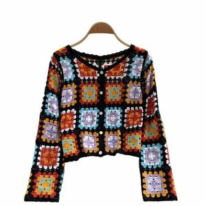 Indie Folk Cardigans Para As Mulheres Outono Crochet Fr Oco Out Lg Manga Com Decote Em V Blusas Único Breasted Chic Mulher Cardigan c93O #