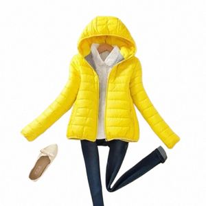 quilted Padded Yellow Hoodie Short Feather Jackets for Women Lightweight Puffer Thick Padding Cropped Woman Coat Black Cold Hot 42FH#