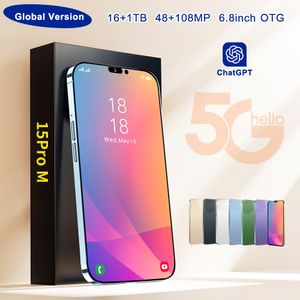 i15 pro max cell phones 6.7 inch smartphone 4G LTE 5G smartphones 16GB RAM 1TB Camera 48MP 108MP Face ID GPS Octa Core android mobile phone Green Tag Sealed Box