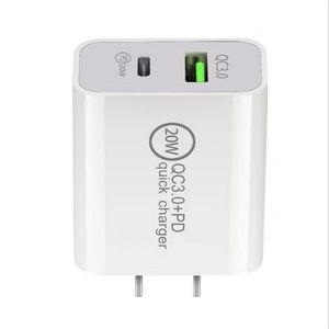 Travel Adapter Wall Charger 20W PD 3.0 USB C TO C Fast Power Plug Adapter Cable for Iphone Samsung Huawei Xiaomi US EU Plug White Color 100pcs/box