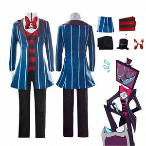 Hazbin Cosplay Hotel Vox Costume Cosplay Uniform Suit Outfit Uomo Halen Carnevale Costumi di Natale Blu Rosso Suit Cosplay l0ye #