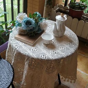Table Cloth Bedroom Handmade Crochet Cover Square Cotton Tablecloth Tea Party Balcony Corridor Pastoral Round Piano