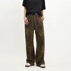 Women's Jeans Tan Leopard Women American Retro Denim Pants Female Loose Casual Oversized Wide Leg Trousers Streetwear Hip Hop Clothing