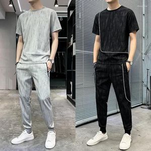 Herrspårsportar Sport Svar Black Jogging Clothes for Men jogger Pants Set Gym Top Cotton Tracksuit Kpop Male T Shirt Casual Novty in