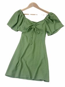 be Myself Solid Color Bubble Sleeve Dr Fi Bowknot V Neck Backl Short Dr Dinner Party Club Vacati Dr 2024 New 12bi#