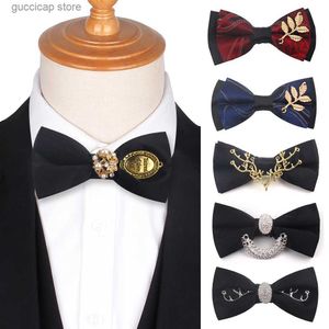 Bow Ties Original Design Bow Tie Mens Bow Ties For Wedding Party Metal Golden Wolf Two Layer Neck Bowtie Fashion Handmased Solid Tie Y240329