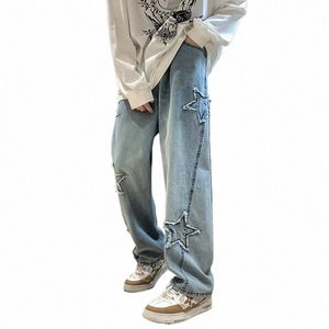 2023 Y2K Fi Mi Blaue neue Jeans Kpop Hosen Männer Kleidung Stern Stickerei gerade koreanische beiläufige Denim-Hosen Ropa Hombre y0Ua #