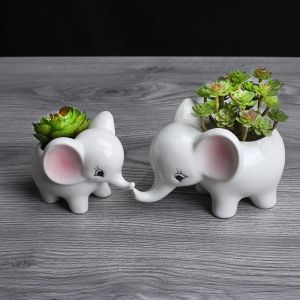 プランターかわいい象の動物セラミックフラワーポットテーブルデスクトップ多肉植物緑のプランターサボテンジューシーな植物フラワーポット