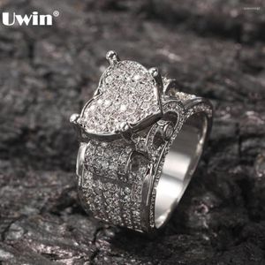 Cluster-Ringe UWIN Funkelnder Herzform-Ring Voll gepflastert Iced Out Bling Kubikzircon Frauen Luxus Modeschmuck für Drop271W