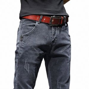 male Denim Jeans Fi New Brand Cool Casual Pants Daily High Street Grey High Quality Dropship I8CF#