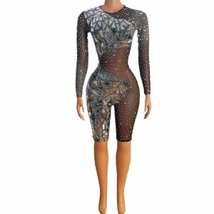 Sexig scenprestanda Rhineste Mirror Jumpsuit Singer Dancer Bar Nightclub Show Costume Birthday Party Tight Rompers Shanfeng O7RM#