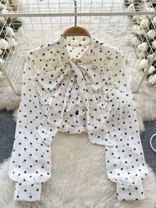 Camicette da donna Vintage Casual per le donne Onnipotente Polka Dot Manica a sbuffo Arco Monopetto Femme Camicie Top Donna Blusas Drop