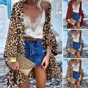 Cappotto copricostume sottile con protezione solare aperta sul davanti a maniche lunghe con stampa leopardata Scialle bikini da donna estivo Mantella da spiaggia