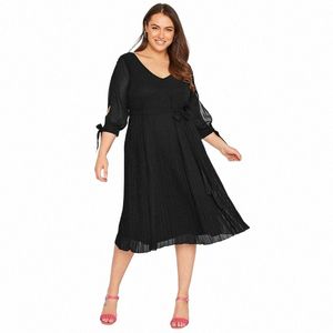 Plus Size 3/4 manica sexy scollo a V elegante primavera autunno partito formale Dr donne Flowy Midi pieghettato Dr Night Out Evening Dr j3oX #