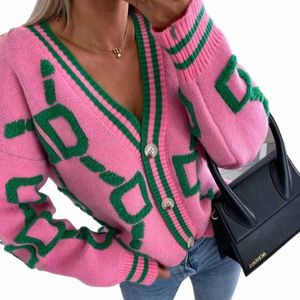 Donna Autunno Inverno Nuovo cardigan lavorato a maglia allentato Casual scollo a V manica lunga maglione cappotto femminile Chic Crochet tuta sportiva O9Sv #