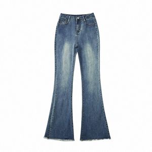 Jeans slim elasticizzati a vita alta da donna Lady Y2K Flare Bell Pantaloni in denim con fondo a campana Pantaloni streetwear attillati casual di qualità G1Cf #