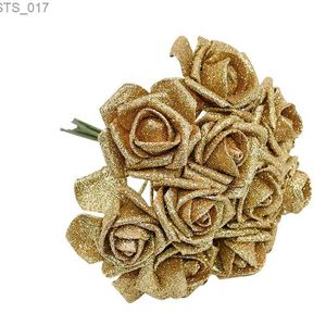 Ghirlande di fiori decorativi 10 pezzi Glitter Foam Rose Fiori artificiali Bouquet Decorazione di nozze Fiore Rosa Decorazione della casa Flores Fiore di rosa fintoL2403