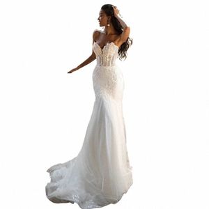 Fivsole Sirena Boho Wedding Dres Sweetheart Appliques in pizzo Beach Mariage Abiti Illusi Abiti da sposa lucidi con strascico Robe D0om #